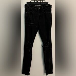 Crysp Denim Mens 30x31 Skinny  Very Distressed Black Denim Jeans Ankle Zippers